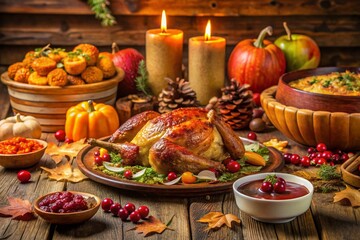 Thanksgiving Feast: Rustic Table Setting with Autumnal Decor