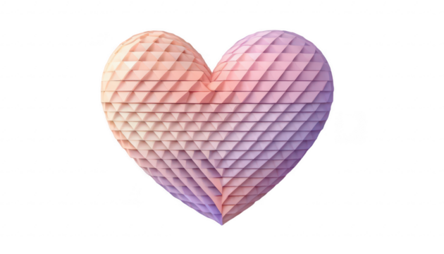 A geometric heart composed of layered rectangular patterns with gradient fills of pastel pink, lilac, and peach, creating a soft yet modern design, on a white transparent background PNG