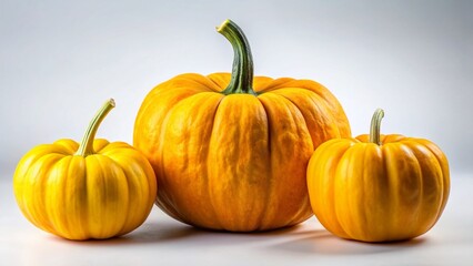 Three Yellow Pumpkins Panoramic White Background - Autumn Harvest Fall Decor