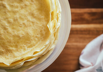 Homemade pancakes for cozy family breakfast