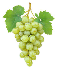 Fototapeta premium Green grapes cluster with leaves png isolated on transparent background