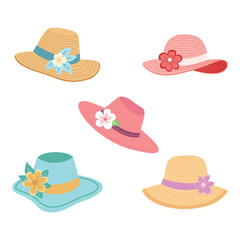 Set of Beautiful Summer Beach Woman Hat Headgear Fashion with Flower Decoration