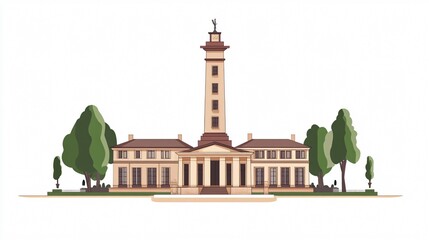 Obraz premium Majestic Building with Towering Spire: A Captivating Illustration of Architectural Grandeur and Urban Landscape