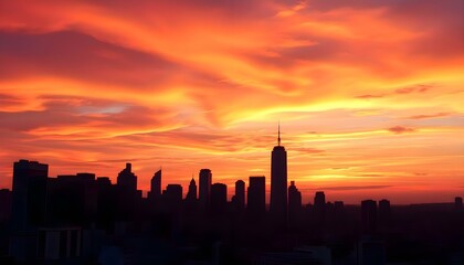 Naklejka premium a sunset view of a city with tall buildings