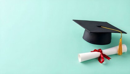 Graduation cap and diploma on a green surface, illustrating the theme of academic accomplishment and future opportunities