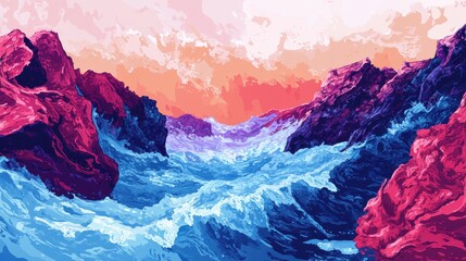 Obraz premium Abstract Painting of Mountains and Turbulent Waters