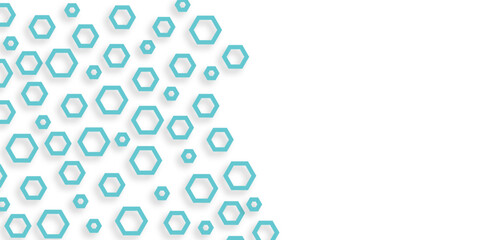 White hexagons geometric background, minimal. Honeycomb pattern with hexagon mesh. Texture bee comb grid. Flat vector illustration. Abstract Digital Blue Hexagons Business or Science Background. Tech.