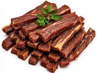 Raw beef meat stacked in a pile ready for cooking or meal preparation in kitchen