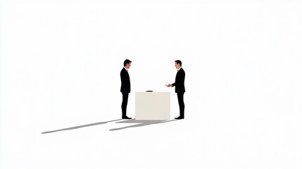 Minimalist Business Meeting: Two Businessmen in a Stark Setting | Conceptual Art | Visual Metaphor | Modern Art