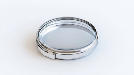 Close-Up of Empty Petri Dish on White Background: Laboratory Research Concept