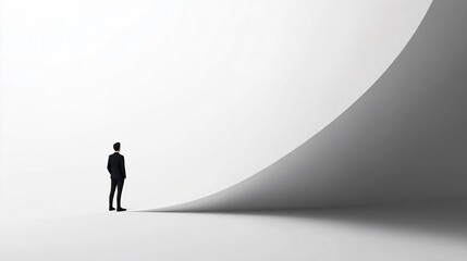 Abstract Minimalist Art: Businessman Contemplating a Vast White Space - A Surreal and Conceptual Masterpiece