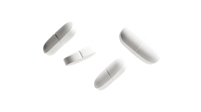 Three white pills floating in the isolated on a transparent background