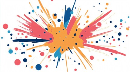 Colorful Explosion of Paint Splatters and Ink Drops on White Background - Abstract Art Design