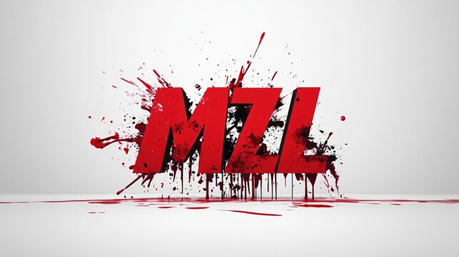 MZL: Red and Black Paint Splatter Typography on White Background - Modern Abstract Art