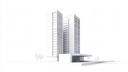 Fototapeta premium Abstract Architectural Model of Modern Skyscrapers on White Background - 3D Visualization of Urban Design