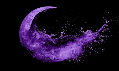 Fototapeta premium Purple liquid splash in crescent moon shape.