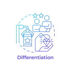 Differentiation blue gradient concept icon. Unique products and services. Competitive advantage of business. Round shape line illustration. Abstract idea. Graphic design. Easy to use in article