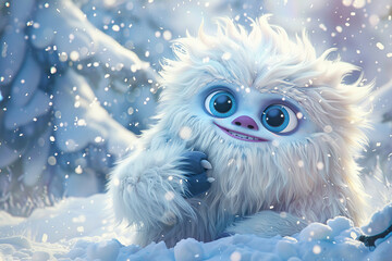Obraz premium Huge fantasy hairy yeti character in beautiful outdoor nature color, abstract vivid composition consists of fictional unreal fantastic vision on background