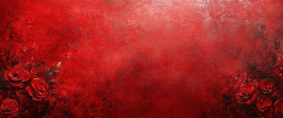 A vibrant red background with roses with copy space, perfect for romantic themes or special events like love day, all on one page, high resolution, 