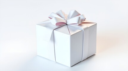 Fototapeta premium Minimalist white gift box with a beautiful ribbon on a soft background
