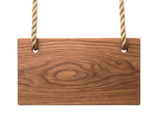 wooden sign board with rope, wood blank plank hanging on a rope, cutout png