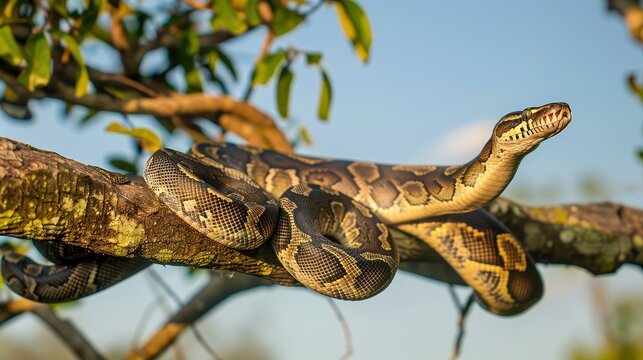 Python Relaxing on a Tree Branch Under the Open Sky
