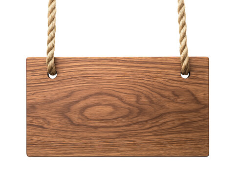 wooden sign board with rope, wood blank plank hanging on a rope, cutout png