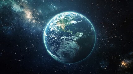 Fototapeta premium Earth at night viewed from space showing detailed continents and star filled skies