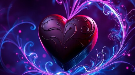 Vibrant illustration of a chocolate heart surrounded by swirling patterns and colors