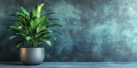 Serene Indoor Plant in a Modern Pot Against a Teal Wall