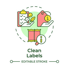 Clean labels multi color concept icon. Food safety marks, security. Regulation, compliance. Round shape line illustration. Abstract idea. Graphic design. Easy to use in infographic, presentation