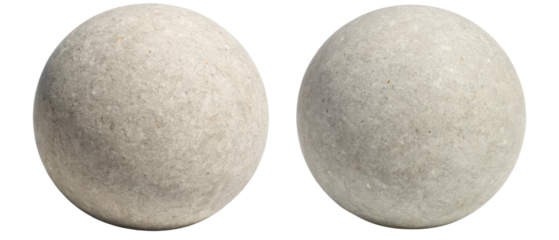 Pair of textured gray spheres isolated with transparent background
