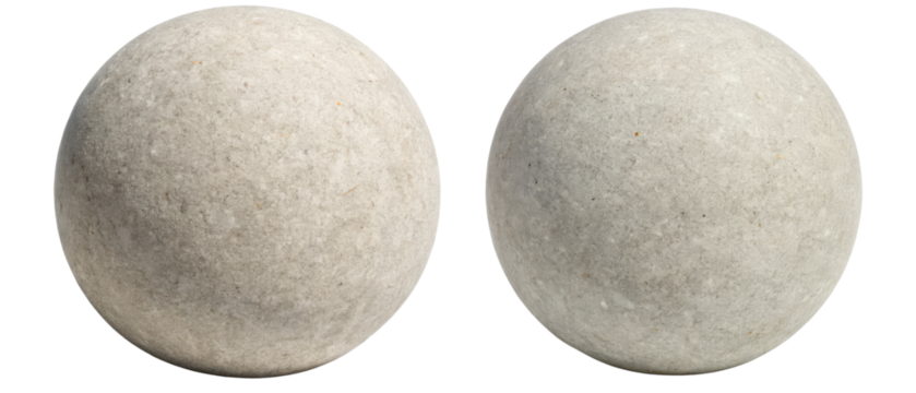 Pair of textured gray spheres isolated with transparent background