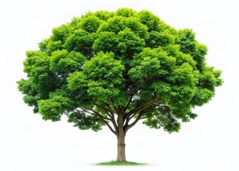 Vibrant Leafy Tree, Slender Trunk, Nature Growth, Isolated White Background Stock Photo