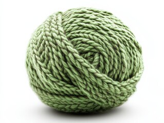 Close-up image of a ball of pale green yarn against a white background.