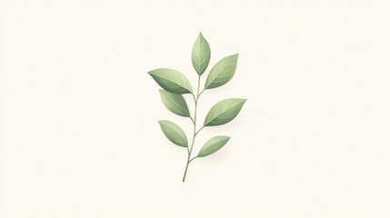 Fototapeta premium Elegant Green Leaf on Branch: Minimalist Botanical Illustration | Nature-Inspired Art