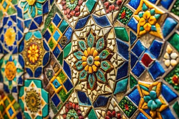 Fototapeta premium Vibrant Mosaic Texture: Close-Up of Colorful Tilework, Abstract Background