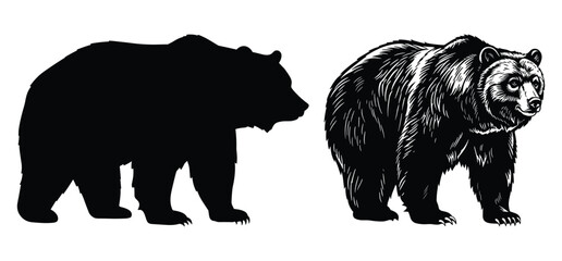 Bear  black silhouette animals Vector Illustrator with white background 