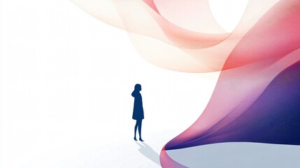 Obraz premium Abstract art with a female silhouette and flowing lines of color. Explore themes of contemplation, emotion, and the power of color in this evocative artwork. Perfect for modern and minimalist spaces.
