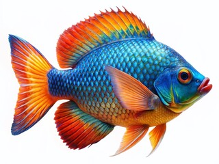 Vibrant Orange and Blue Fish Studio Shot - Isolated Tropical Aquarium Animal