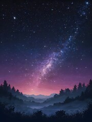 Fototapeta premium Starlit Magic: Serene Night Sky Above a Forest Horizon