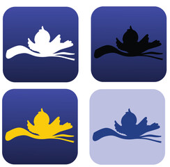 Cute cartoon hand drawn vector  bird sitting on tree branch icons silhouette.