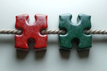 Fototapeta premium Connected Puzzle Pieces on a Cord, Representing Unity