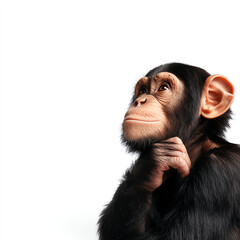 A curious chimpanzee deep in thought, representing intelligence and contemplation in the animal kingdom.