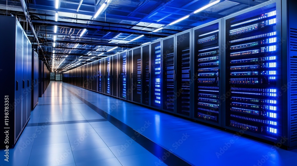 Leinwandbilder Modern data center with server racks showing advanced IT infrastructure and cloud computing : Generative AI