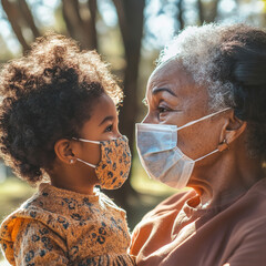 A olderly black woman is sick with metapneumovirus virus (hmpv) and and her granddaughter