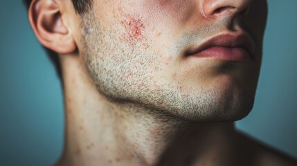 Obraz premium Close-Up of Male Face with Acne Skin Conditions