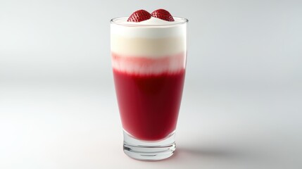 Watercolor of Fresh Korean Strawberry Milk, Strawberry Milkshake Refreshing Summer Drink,menu popular in korea and japan,strawberry yogurt smoothie,copy space.