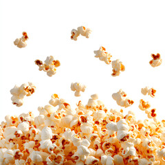 A delightful burst of popped corn flying in mid-air, perfect for snack time, movie nights, or celebrations.