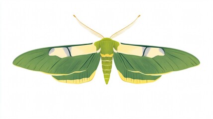 Green Moth Illustration: Vibrant Wings and Nature's Palette - Detailed Artwork of a Delicate Insect